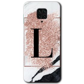 Xiaomi Redmi Note 9s Pembe Mermer Desenli L Harfi Baskılı Uyumlu Silikon Kılıf