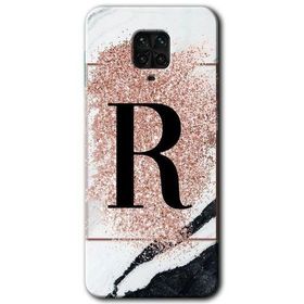 Xiaomi Redmi Note 9s Pembe Mermer Desenli R Harfi Baskılı Uyumlu Silikon Kılıf