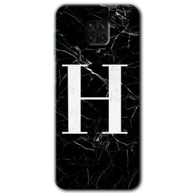 Xiaomi Redmi Note 9s Siyah Mermer Desenli H Harfi Baskılı Uyumlu Silikon Kılıf