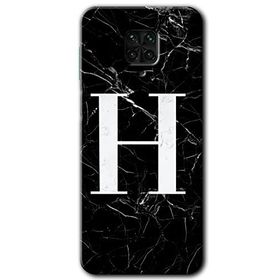 Xiaomi Redmi Note 9s Siyah Mermer Desenli H Harfi Baskılı Uyumlu Silikon Kılıf