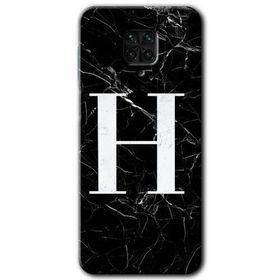 Xiaomi Redmi Note 9s Siyah Mermer Desenli H Harfi Baskılı Uyumlu Silikon Kılıf