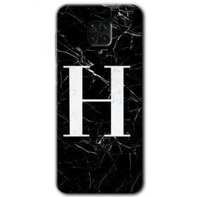 Xiaomi Redmi Note 9s Siyah Mermer Desenli H Harfi Baskılı Uyumlu Silikon Kılıf