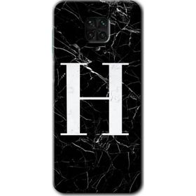 Xiaomi Redmi Note 9s Siyah Mermer Desenli H Harfi Baskılı Uyumlu Silikon Kılıf