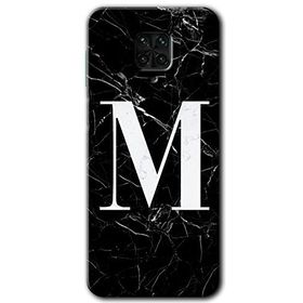 Xiaomi Redmi Note 9s Siyah Mermer Desenli M Harfi Baskılı Uyumlu Silikon Kılıf