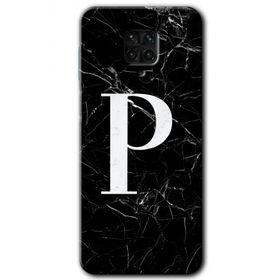 Xiaomi Redmi Note 9s Siyah Mermer Desenli P Harfi Baskılı Uyumlu Silikon Kılıf