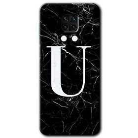 Xiaomi Redmi Note 9s Siyah Mermer Desenli Ü Harfi Baskılı Uyumlu Silikon Kılıf