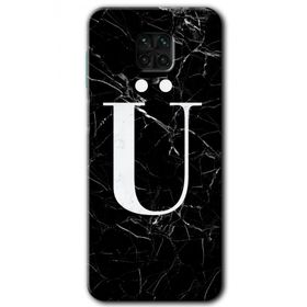 Xiaomi Redmi Note 9s Siyah Mermer Desenli Ü Harfi Baskılı Uyumlu Silikon Kılıf