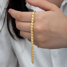 XMARKETTR 925 Ayar Gümüş Gold Pullu Zincir Kadın Bileklik