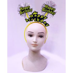 Xnews Happy Birthday Püsküllü Neon Sarı Renk 22x19 cm Doğum Günü Tacı