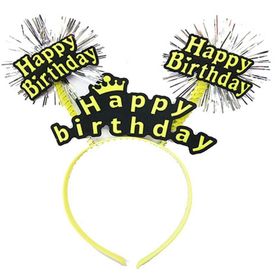 Xnews Happy Birthday Püsküllü Neon Sarı Renk 22x19 cm Doğum Günü Tacı