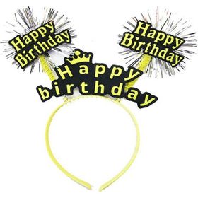 Xnews Happy Birthday Püsküllü Neon Sarı Renk 22x19 cm Doğum Günü Tacı