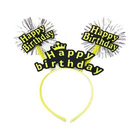 Xnews Happy Birthday Püsküllü Neon Sarı Renk 22x19 cm Doğum Günü Tacı