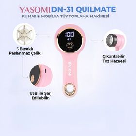 Yasomi Dn-31 Quilmate Pembe Usb Şarj Edilebilir Led Ekran Tiftik Tüy Toplama Makinesi
