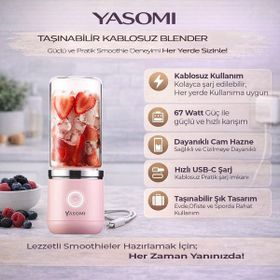 Yasomi Taşınabilir Kablosuz Smoothie Şarjlı Cam El Blenderi