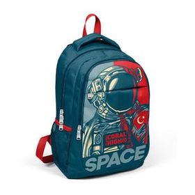 Yaygan Çanta Coral High 14389 Kırmızı Kids Çivit Astronot Desenli Üç Bölmeli Okul Sırt Çantası
