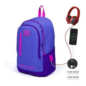 Yaygan Çanta Coral High 23234 Lavanta Mor Sport Üç Bölmeli Usb Şarjlı Kulaklık Çıkışlı Sırt Çantası