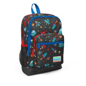 Yaygan Çanta Coral High 23469 Koyu Gri Kırmızı Kids Uzay Desenli Dört Bölmeli Okul Sırt Çantası