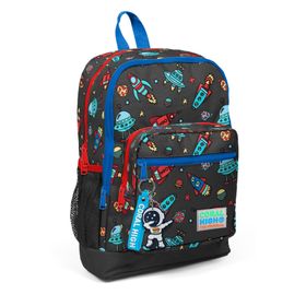 Yaygan Çanta Coral High 23469 Koyu Gri Kırmızı Kids Uzay Desenli Dört Bölmeli Okul Sırt Çantası