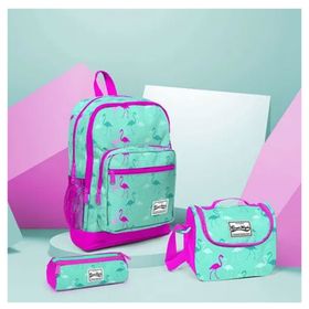 Yaygan Coral High Pembe Yeşil Flamingo Desenli İlk-Ortaokul Çanta Seti