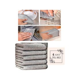 Yayke 4'lü Çok Amaçlı Tel Bez Mikrofiber Inox Bez Telli Bulaşık Bezi