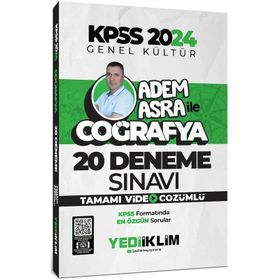 Yediiklim Yayınları - 2024 KPSS Genel Kültür Adem Asra ile Coğrafya Tamamı Video Çözümlü 20 Deneme Sınavı