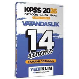 Yediiklim Yayınları 2026 KPSS Ortaöğretim Ön Lisans Genel Kültür Vatandaşlık Tamamı Çözümlü 14 Deneme