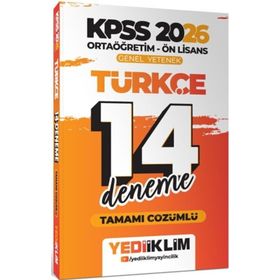 Yediiklim Yayınları 2026 KPSS Ortaöğretim Ön Lisans Genel Yetenek Türkçe Tamamı Çözümlü 14 Deneme