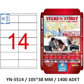 Yelken YN-5514 14'lü A4 105x38 cm 1400'lü Beyaz Laser Etiket