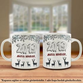 Yeni Yıl 2019 Mutlu Seneler Geyikli Tasarım Kupa Bardak