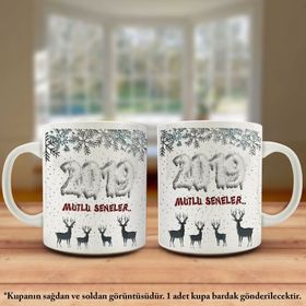 Yeni Yıl 2019 Mutlu Seneler Geyikli Tasarım Kupa Bardak