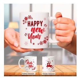 Yeni Yıla Özel Tasarım Happy New Year Geyikli Kupa Bardak