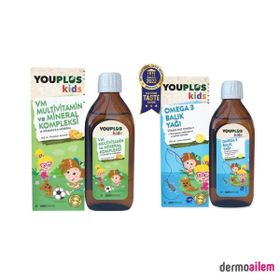 YouPlus Kids Omega 3 150 ml Balık Yağı + Kids VM Multivitamin Mineral Kompleksi 150 ml Sıvı