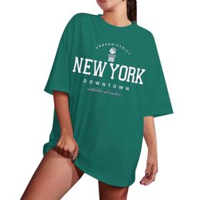 YRxUIAI Tee Longline Yeşil Damla Omuz Kadın T-shirt