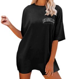 YRxUIAI Tees Siyah Los Angeles California Kısa Kollu Bisiklet Yaka Kadın T-shirt