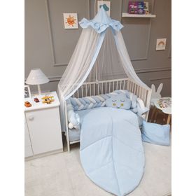 Yuar Baby 80x130 cm Mavi Kadife 5'li Mısır Örgü Beşik Uyku Seti