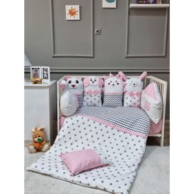 Yuar Baby 80x130 cm Pembe Neşeli Hayvanlar Beşik Uyku Seti
