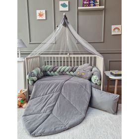 Yuar Baby 80x130 cm Yeşil Kadife 5'li Mısır Örgü Beşik Uyku Seti