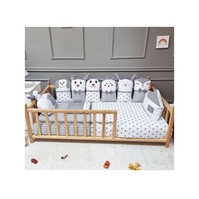 Yuar Baby Montessori 90x190 cm Gri Neşeli Hayvanlar Uyku Seti