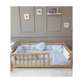 Yuar Baby Montessori 90x190 cm Mavi Kadife 5'li Mısır Örgü Yaprak Uyku Seti