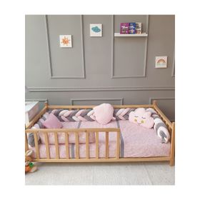 Yuar Baby Montessori 90x190 cm Pembe Kadife 5'li Mısır Örgü Yaprak Uyku Seti
