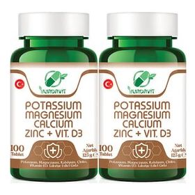 Yurdavit Potasyum Magnezyum Kalsiyum Çinko Vitamin D3 2x100 Tablet