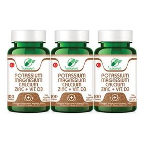 Yurdavit Potasyum Magnezyum Kalsiyum Çinko Vitamin D3 3x100 Tablet