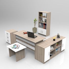 Yuru Design Vario ABCDF Meşe Beyaz Ofis Büro Masa Takımı