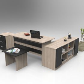 Yuru Design Vario ABCF Meşe Siyah Ofis Büro Masa Takımı