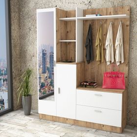 Yurudesign 1351429 Çam-Beyaz Wisdom Vestiyer Aynalı Portmanto