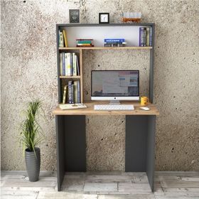Yurudesign Kitaplık Raf Çam Antrasit Bremen Çalışma Masası