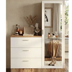 Yurudesign Nancy Aynalı Beyaz Şifonyer Gardrop