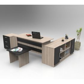 Yurudesign Vario ABCF 3 Renk Meşe-Siyah Ofis ve Büro Masa Takımı
