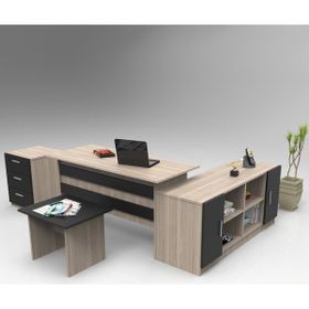 Yurudesign Vario ABCF 3 Renk Meşe-Siyah Ofis ve Büro Masa Takımı