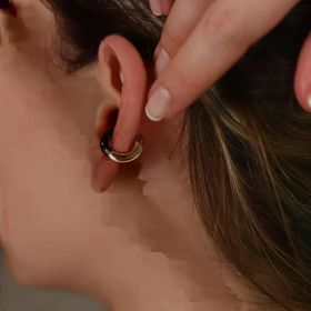 Yuvarlak Siyah Zirkon Taşlı Rose Gold Kaplama Gümüş Kıkırdak Küpe